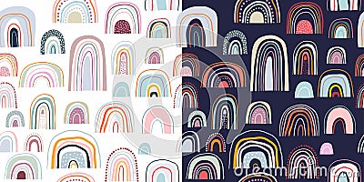 Childish seamless patterns set with rainbows, Vector Illustration