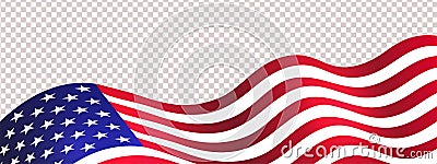 4th of July USA Independence Day. Waving american flag isolated on transparent background Vector Illustration