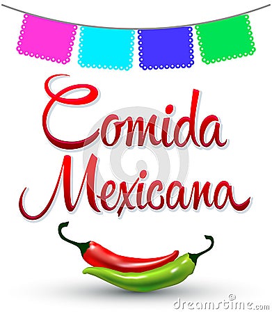 Comida Mexicana, Mexican Food spanish text Vector design. Stock Photo