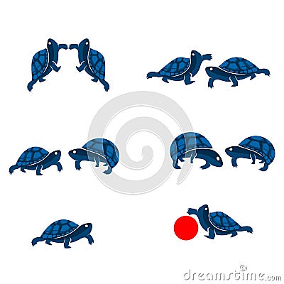 Blue Turtle Vector, flat design. Vector Illustration on white background. Vector Illustration