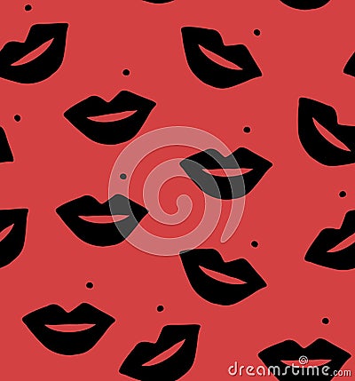 Kiss, lips.Seamless pattern of kiss. Lips with a mole Cartoon Illustration