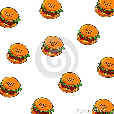 Mini cartoon hamburgers pattern on the white background Vector Illustration