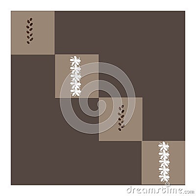 Seamless pattern with coffee beans, white flowers in squares. Vector Illustration
