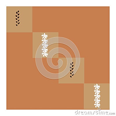 Seamless pattern with coffee beans, white flowers in squares. Vector Illustration