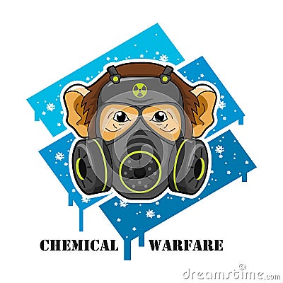 Chemical Warfare. A monkey in the middle of pandemic Vector Illustration