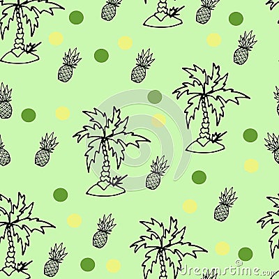 Pattern with pineapples. Tropical print, pineapple with palm trees Cartoon Illustration