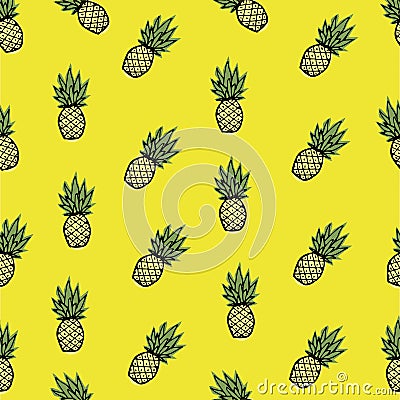 Pattern with pineapples. Tropical print, pineapple with palm trees Cartoon Illustration