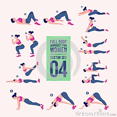 Woman full body workout fitness, aerobic and exercises set. Vector Illustration. Vector Illustration