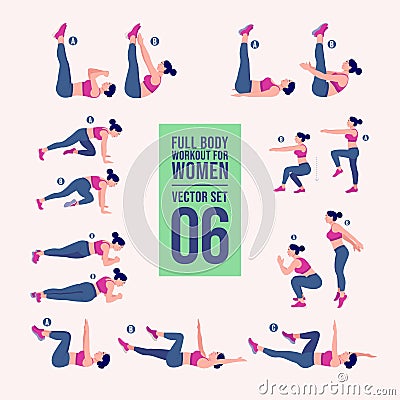 Woman full body workout fitness, aerobic and exercises set. Vector Illustration. Vector Illustration