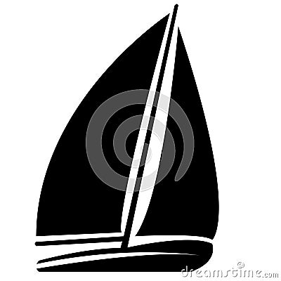 Black & white round sail boat silhouette Vector Illustration