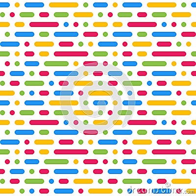 Bright horizontal stripe seamless pattern. Colorful dashed stripes vector background. Abstract 80s retro design. Vector Illustration