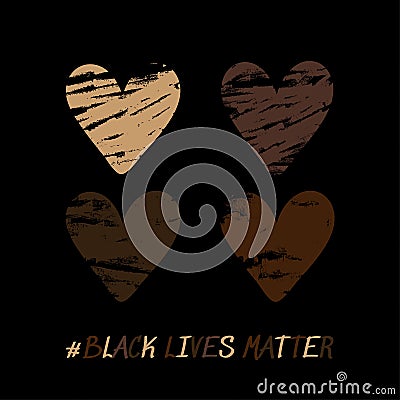 Black lives matter text with grunge style love shape Vector Illustration