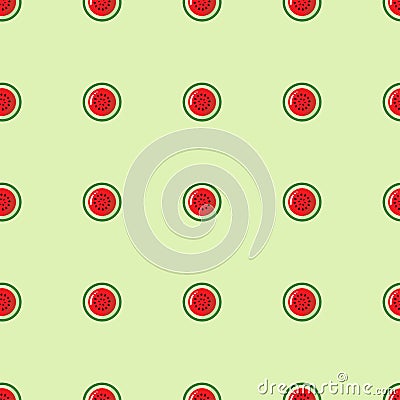Juicy watermelon. Tasty round berry. Cut in half. Minimalistic icon. Colorful graphic vector seamless pattern Cartoon Illustration