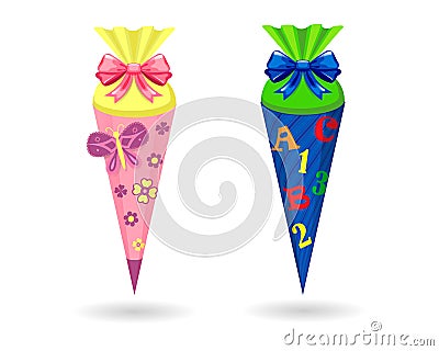 Traditional german candy cones on the first School day Vector Illustration