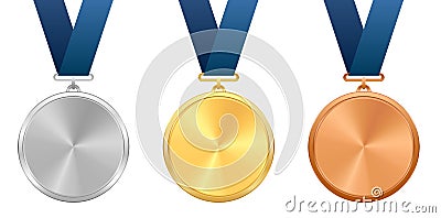 Award medals with blue ribbons. Vector Illustration