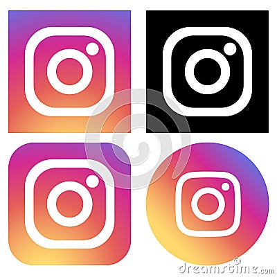 Squared colored round edges Instagram logo icon collection Vector Illustration