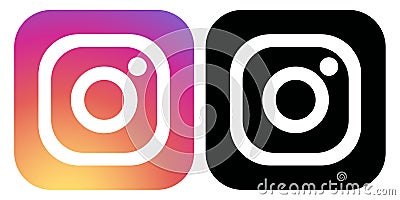 Squared colored and black round edges Instagram logo icon Vector Illustration