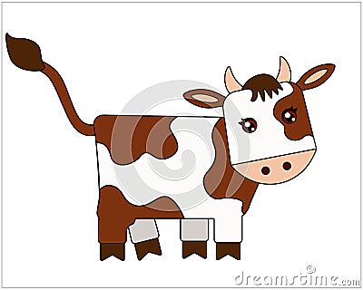 Bull - symbol 2021 - full color, stylized children`s vector illustration. The calf is a cute picture. Buffalo with brown spots - a Vector Illustration