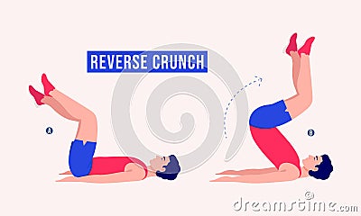 Men doing REVERSE CRUNCH exercise, Men workout fitness, aerobic and exercises. Vector Illustration. Vector Illustration