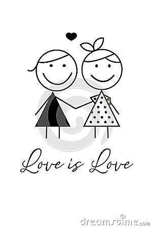 WebVector design of gay women couple in love holding hands and smiling. Love is love. LGBTQ Vector Illustration