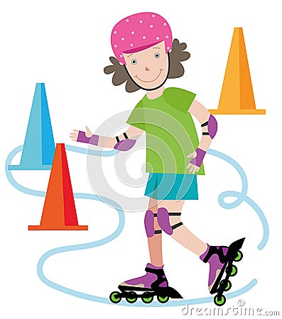 Girl skates on roller skates Vector Illustration