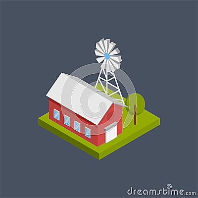 Farm house, Mill - Isometric 3D illustration. Vector Illustration