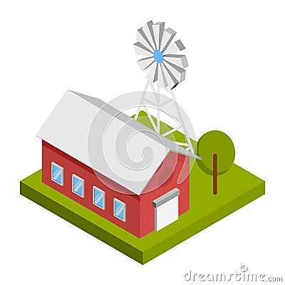 Farm house, Mill - Isometric 3D illustration. Vector Illustration