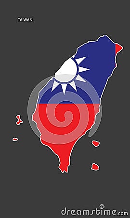 Taiwan sticker flag map with white outline Vector Illustration