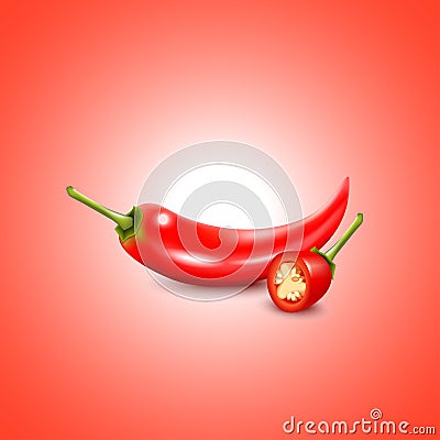 Realistic Vegetable chili and cut is isolated on background.Vector illustration. Vector Illustration