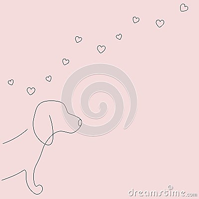 Valentines day heart love background with beagle, vector Vector Illustration