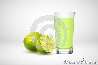 Realistic vegetable healthy lime juice in glass isolated on white background.Vector illustration. Vector Illustration