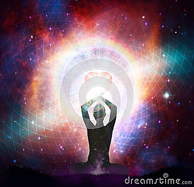 Spiritual energy healing power, connection, conscience awakening, meditation, expansion Stock Photo