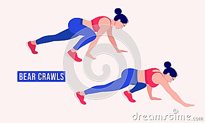 Bear Crawls exercise, Woman workout fitness, aerobic and exercises. Vector Illustration. Stock Photo