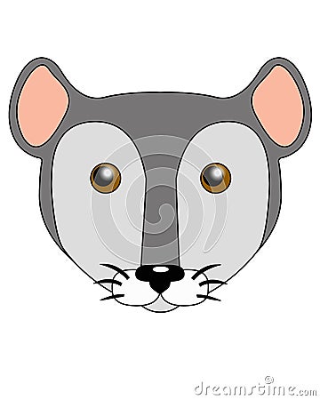 Cute cartoon mouse or rat - vector full color illustration. Muzzle of a gray mouse. Rat head emoticon. Vector Illustration