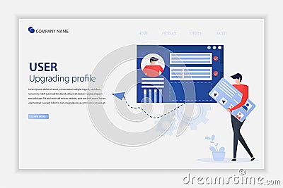 Illustration vector of User upgrading his profile landing page Vector Illustration