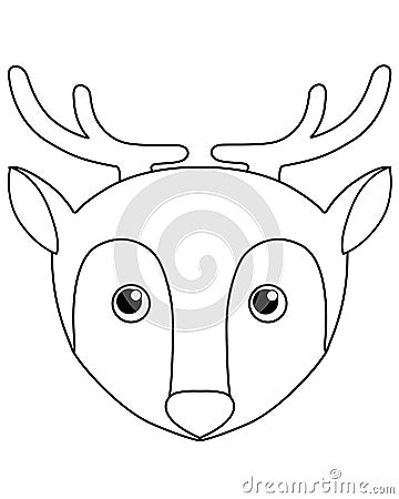 Deer - vector cartoon linear picture for coloring. Deer head - cute picture, smile. Outline. Vector Illustration