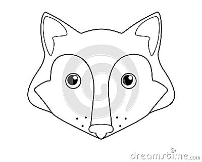 Fox - vector cartoon linear picture for coloring. Fox head - cute picture, smile. Outline. Vector Illustration