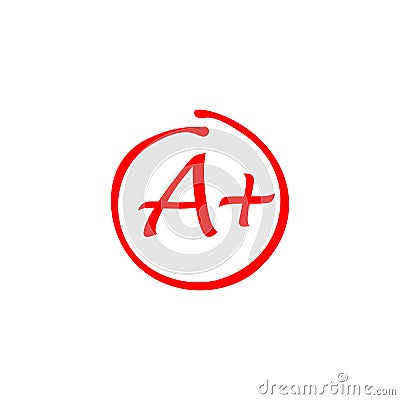 Set icon. Grade result A plus, minus. Hand drawn vector sing in red circle. Test exam mark report. Symbols of exclamation Vector Illustration