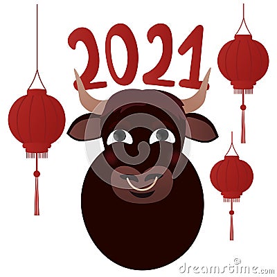 Happy Chinese New Year. The symbol of the year 2021 - ox Vector Illustration