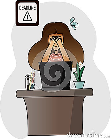 Illustration graphic of stress girl because deadlines and work from home Stock Photo