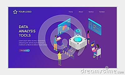 Landing page template of Data Analysis Tools. Vector Illustration