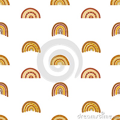 Seamless pattern of hand drawn boho autumn rainbow in honey, yellow and brown colors on white background Vector Illustration