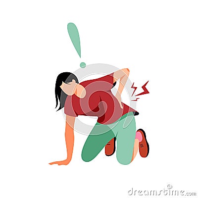 Woman suffering from pain in the lumbar region. Vector Illustration