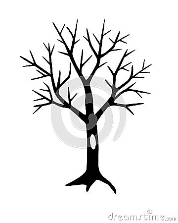 Tree without leaves with hollow - black vector silhouette for pictogram or logo. Autumn tree - sign or icon. A withered plant. Vector Illustration