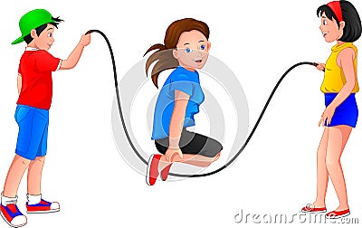 Childrens playing jump rope Vector Illustration