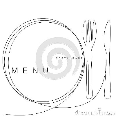 Menu restaurant fork and knife line draw Stock Photo