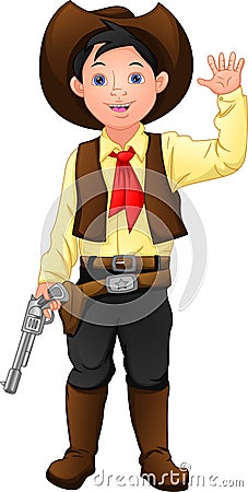 Cute boy wearing costume cowboy Vector Illustration