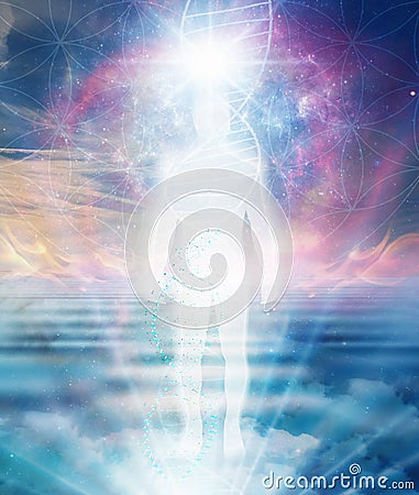 Spiritual energy power, violet flame power, DNA spiral, Universe fractals, portal Stock Photo