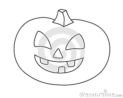 Pumpkin with cut out face - vector linear illustration for coloring. Jack`s Lantern is an element for a coloring book. Outline. Ha Vector Illustration