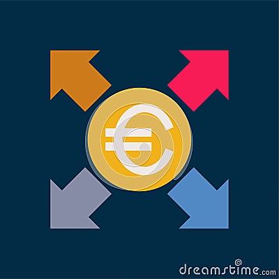 Sharing euro money - Flat color image. Vector Illustration